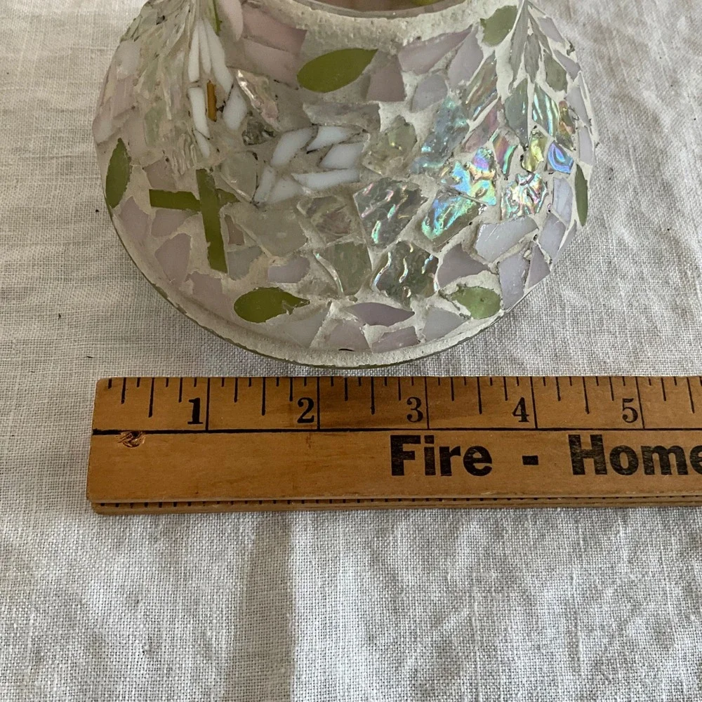 Yankee Candle Mosaic Glass Shade Tray Pink Green Iridescent Floral Fairy Lamp